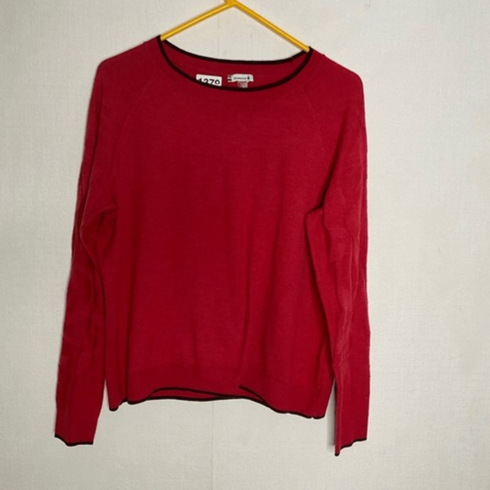 Smartwool Sweater Womens size‎ L Red Edgewood Crew Textured Sleeve Knit Pullover
